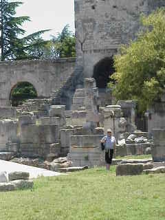 Michele at Roman Theatre ruins, Arles