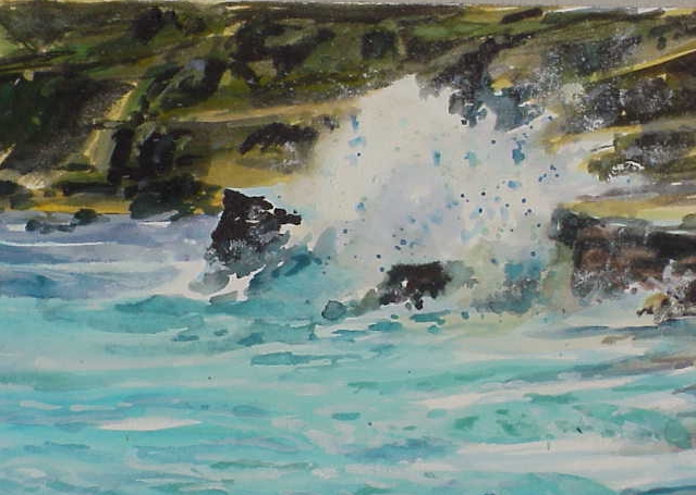 section of Wave at Sandy Beach gouche painting
